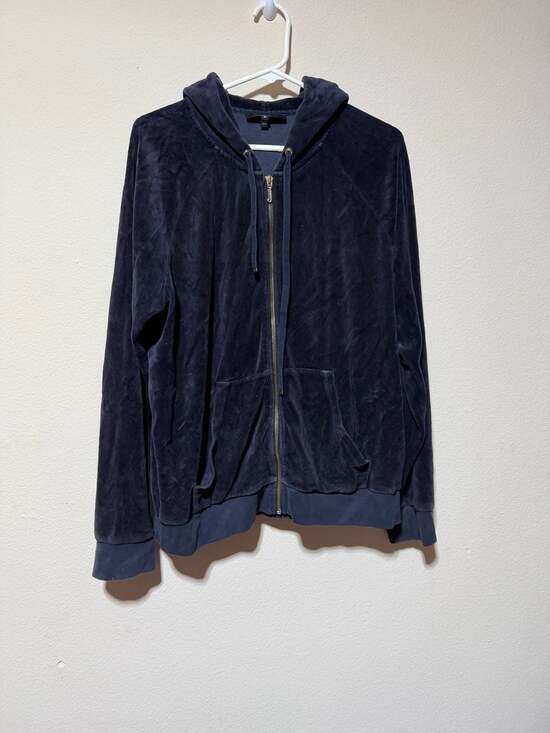 Juicy Couture Tops - Juicy Couture Beach Navy Velour Full-Zip Hoodie Jacket XL